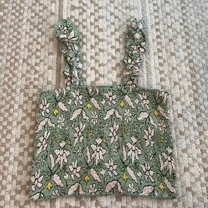 Aerie Tank Top Green And White and Pink Floral Women’s Size Small